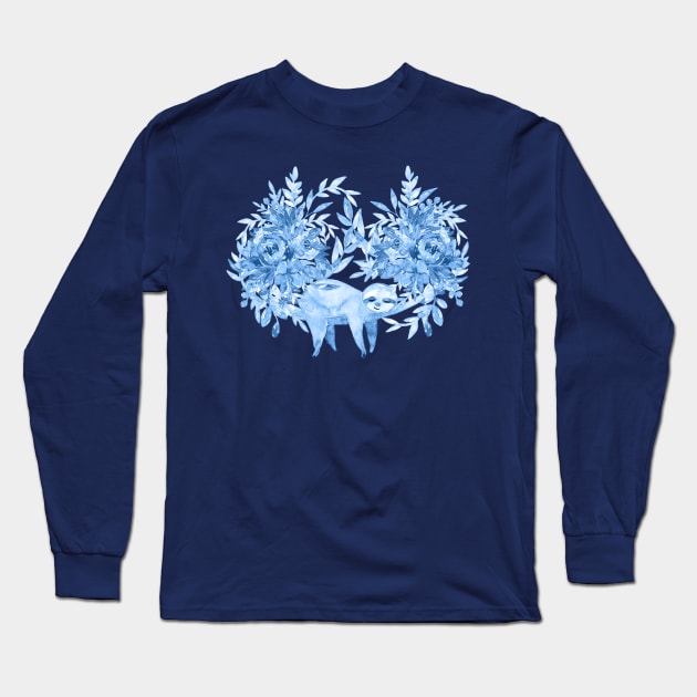 Sleepy Blue Sloth Long Sleeve T-Shirt by PerrinLeFeuvre
